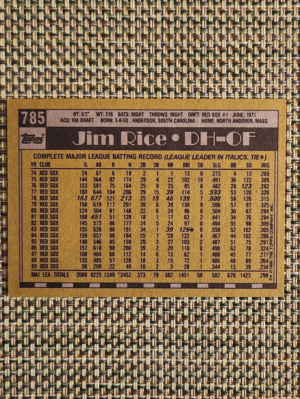 Jim Rice Baseball Card - Picture 2 of 2